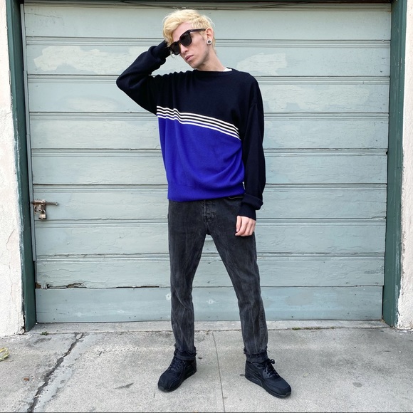 Purple & Black Colorblock 90s Sweater - Picture 2 of 4